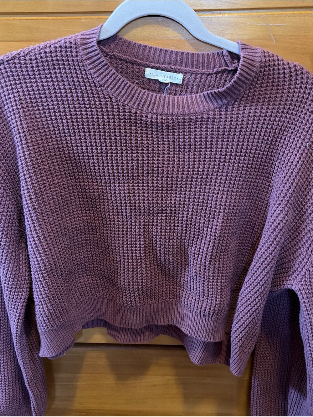 La Hearts Dusty Mauve Waffle-Knit Crew Sweater - Picture 2 of 2